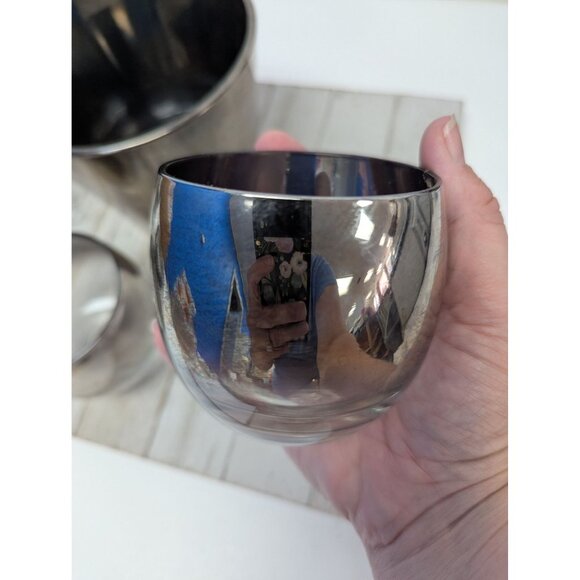 Dorothy Thorpe Set of 4 Roly Poly Glasses w/ Ice Bucket Silver Fade Ombre - Picture 3 of 9